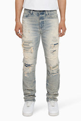 Heavy Rip & Repaired Straight Jeans (Bergamo Blue) JP26F207