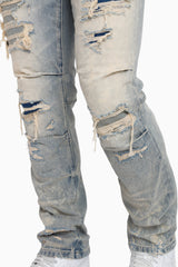 Heavy Rip & Repaired Straight Jeans (Bergamo Blue) JP26F207