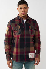 BIG T PLAID WESTREN SHIRT (BLUE/TAN/RED) 109825