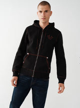 TRUE RELIGION BIG T ZIP HOODIE BLK/RED