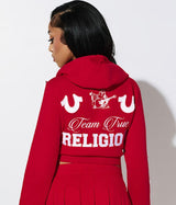 EMBROIDERED SHRUNKN ZIP WOMENS HOODIE (RED) 209855
