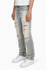 Heavy Rip & Repaired Straight Jeans (Bergamo Blue) JP26F207