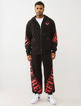 TRUE RELIGION OVERT ARCHED LOGO ZIP HOODIE (JET BLACK/RED)