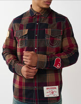BIG T PLAID WESTREN SHIRT (BLUE/TAN/RED) 109825
