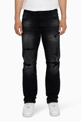 Heavy Whisker Effect Straight Jeans (Tetra Black) JP25508