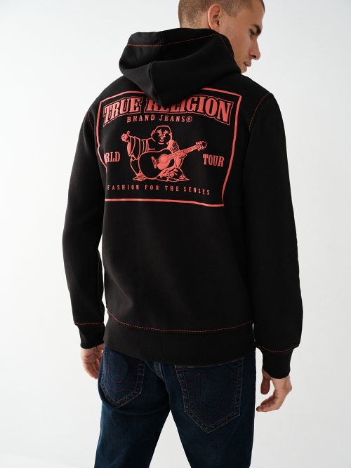 TRUE RELIGION BIG T ZIP HOODIE (BLACK/RED)