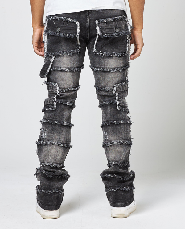 FW-33958K KID'S PATCHWORK TRUE STACKED DENIM JEANS (BLACK WASH)