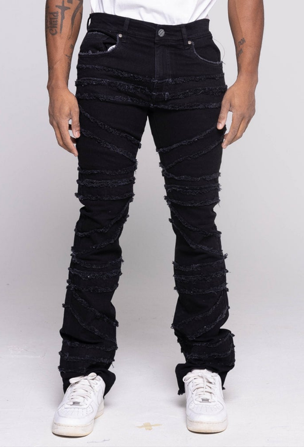 FW-33958K KID'S PATCHWORK TRUE STACKED DENIM JEANS (JET BLACK)