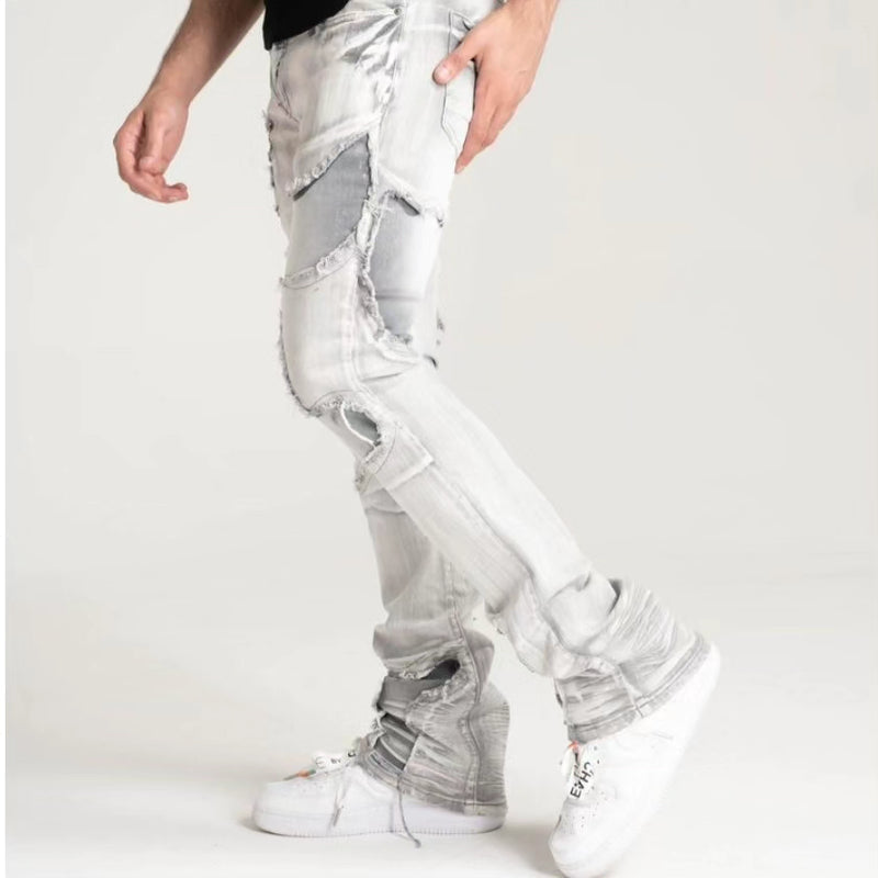 PREMIUM QUALITY STACK JEANS WITH MULTIPLE CONTINUOUS RIP/REPAIR (B2083)