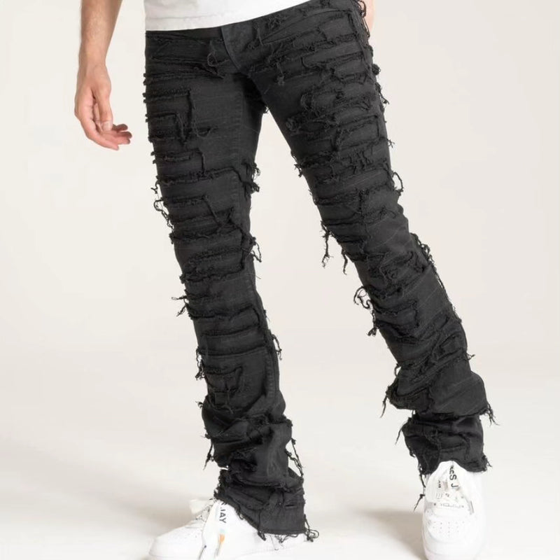 PREMIUM QUALITY STACK PANTS WITH MULTI RIP/REPAIR (B2082)