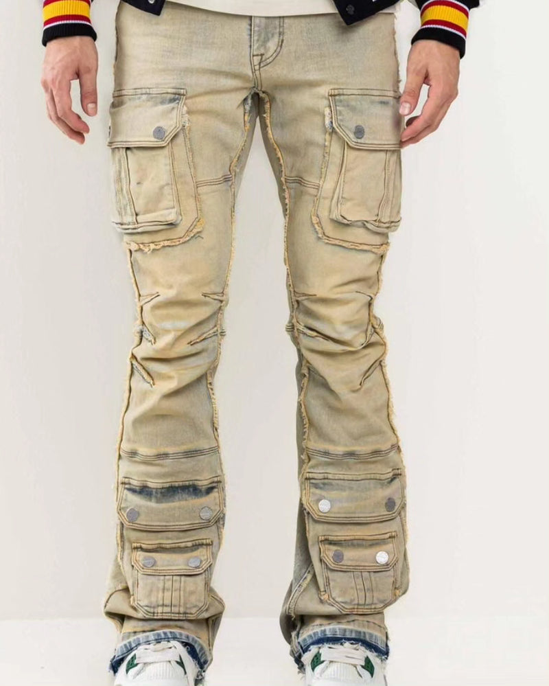 MULTI CARGO STACKED DENIM PANTS (FRP3004)