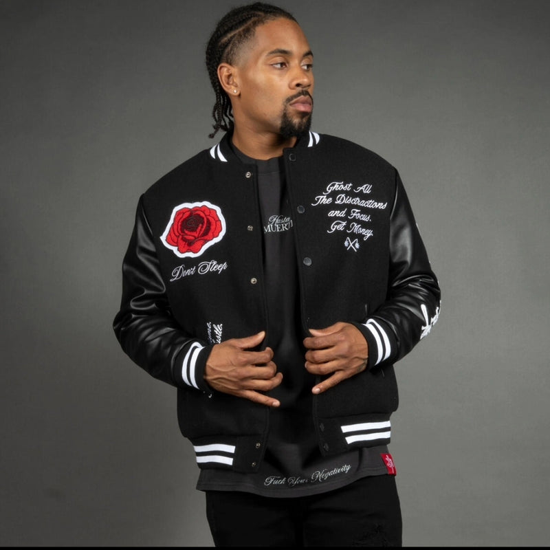 Rose Black Letterman Jacket