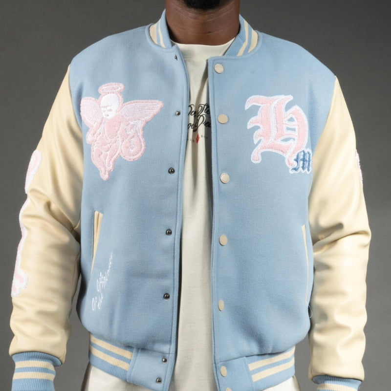 ANGEL LIGHT BLUE Letterman Jacket (WHITE/LIGHT BLUE/PINK)