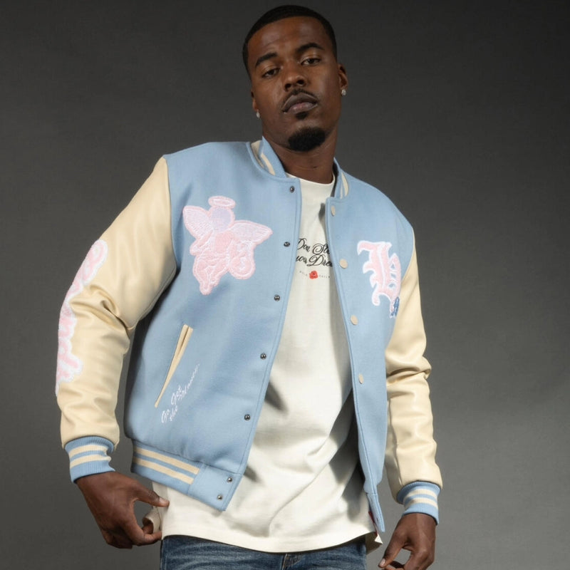 ANGEL LIGHT BLUE Letterman Jacket (WHITE/LIGHT BLUE/PINK)