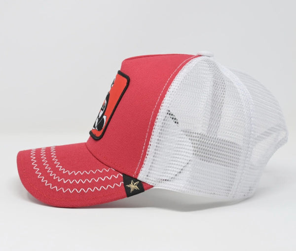 GS189 RED AND WHITE TRUCKER HAT