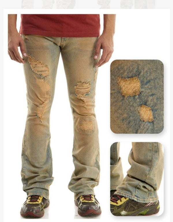 Distressed Flare Jeans Stacked Flare Fit