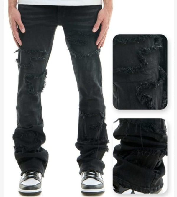 WAVY STACKED FLARE FIT JEANS (BLACK)