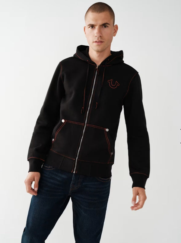 TRUE RELIGION BIG T ZIP HOODIE (BLACK/RED)