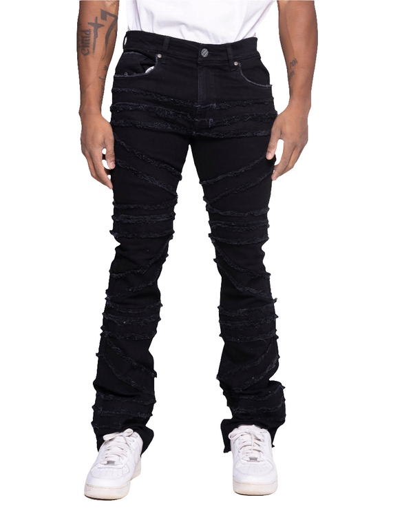 FW-330216 Men's Stacked Crossover Denim Jeans (Jet Black)