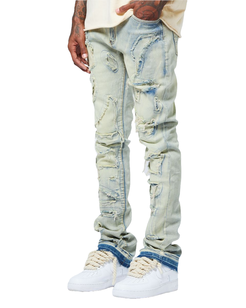 AJD3033 RIP LT WASH (STACKED JEAN)