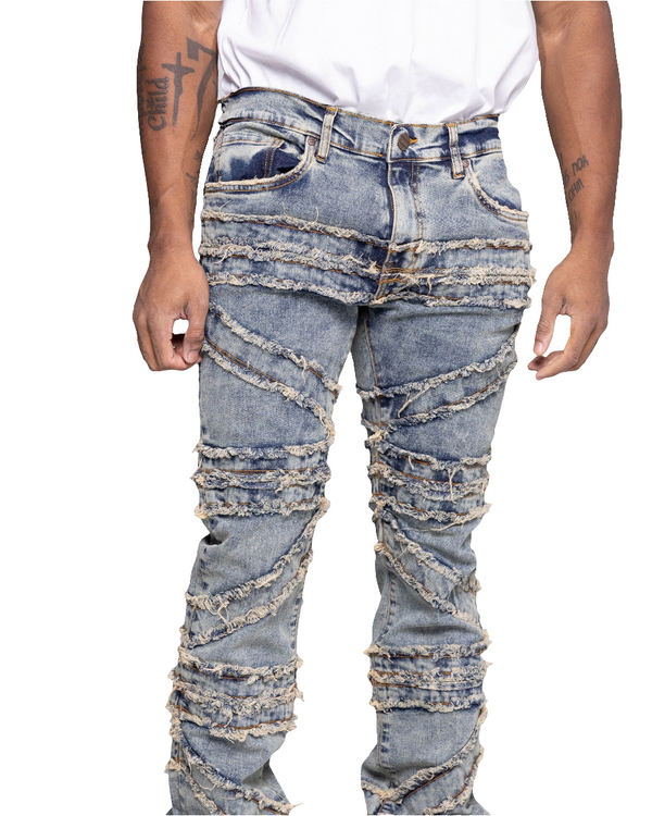 FW-330216 Men's Stacked Crossover Denim Jeans (Lt.Tint)