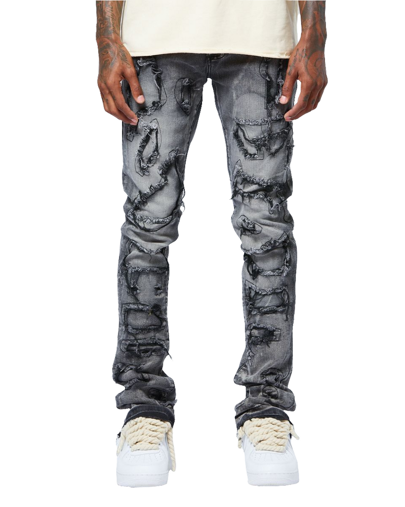 AJD3033 RIP WASHED BLACK (STACKED JEAN)