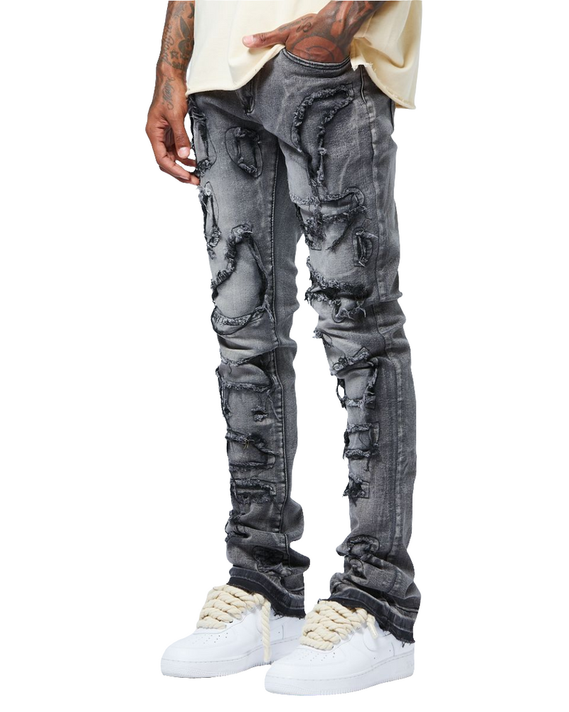 AJD3033 RIP WASHED BLACK (STACKED JEAN)