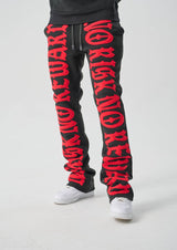 S5301, "NO RISK NO REWARD" FLEECE FLARE PANTS (S5301) BLACK/RED