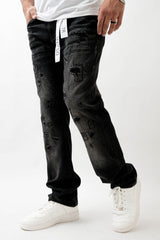 SUPER STRETCH DENIM - STRAIGHT FIT (BLACK WASHED)