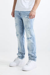 MEN'S SKINNY FIT RIP AND REPAIR JEANS (MS-80411) LT BLUE