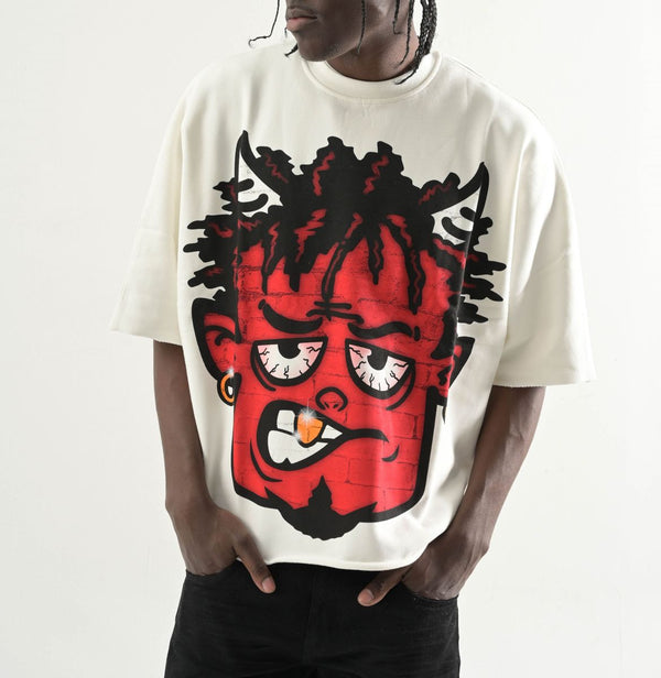 TS572, OVERSIZED TWO PANEL CROPPED T-SHIRT (WHITE)