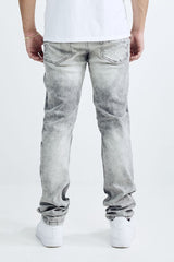 MEN'S SKINNY FIT RIP AND REPAIR JEANS (MS-80413) LIGHT GREY