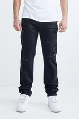 MEN'S FIT RIP AND REPAIR JEANS (MS-80412) JET BLACK