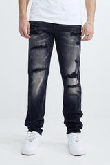 MEN'S SKINNY FIT RIP AND REPAIR JEANS (MS-80413) BLACK