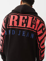 TRUE RELIGION OVERT ARCHED LOGO ZIP HOODIE (JET BLACK/RED)