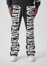 S5301, "NO RISK NO REWARD" FLEECE FLARE PANTS (S5301) BLACK/WHITE