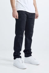 MEN'S FIT RIP AND REPAIR JEANS (MS-80412) JET BLACK