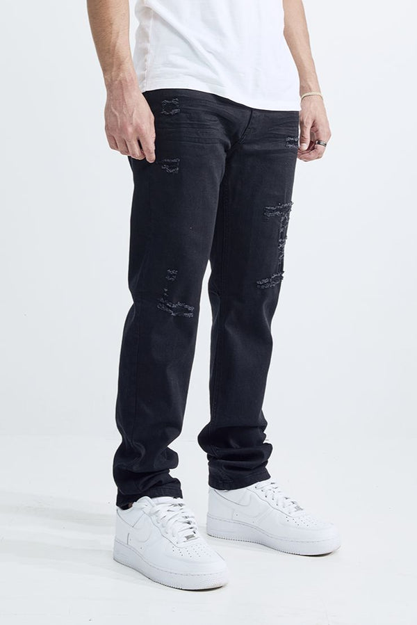 MEN'S FIT RIP AND REPAIR JEANS (MS-80412) JET BLACK