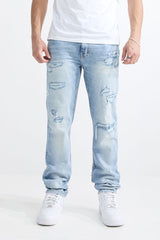 MEN'S SKINNY FIT RIP AND REPAIR JEANS (MS-80411) LT BLUE