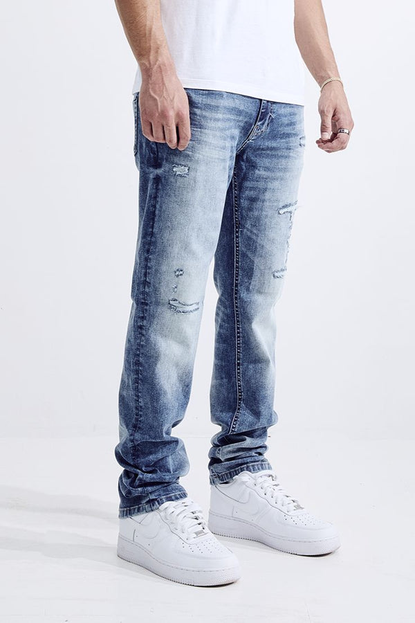 MEN'S FIT RIP AND REPAIR JEANS (MS-80412) ACID BLUE