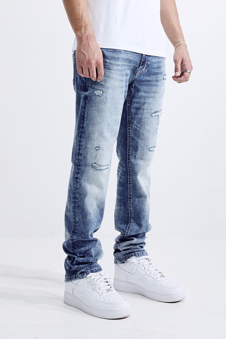 MEN'S FIT RIP AND REPAIR JEANS (MS-80412) ACID BLUE