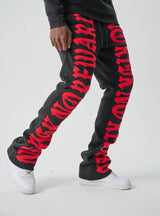 S5301, "NO RISK NO REWARD" FLEECE FLARE PANTS (S5301) BLACK/RED