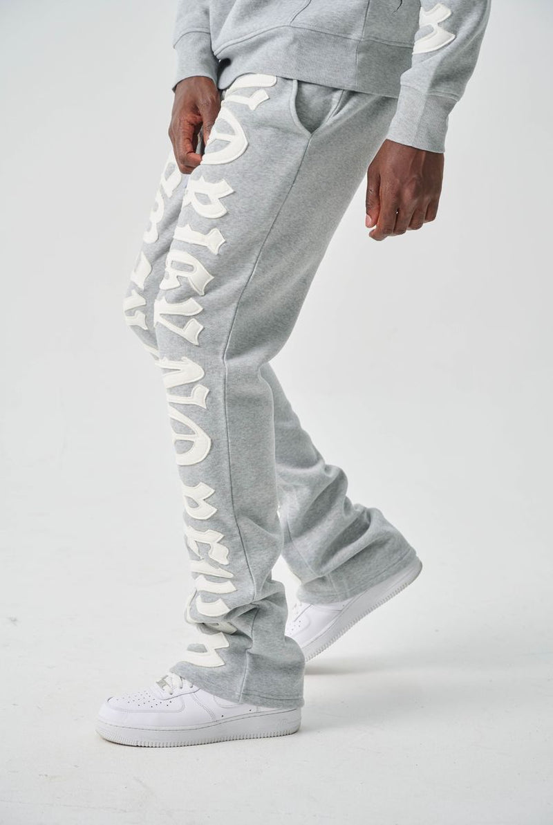 S5301, "NO RISK NO REWARD" FLEECE FLARE PANTS (S5301) H.GRAY/WHITE