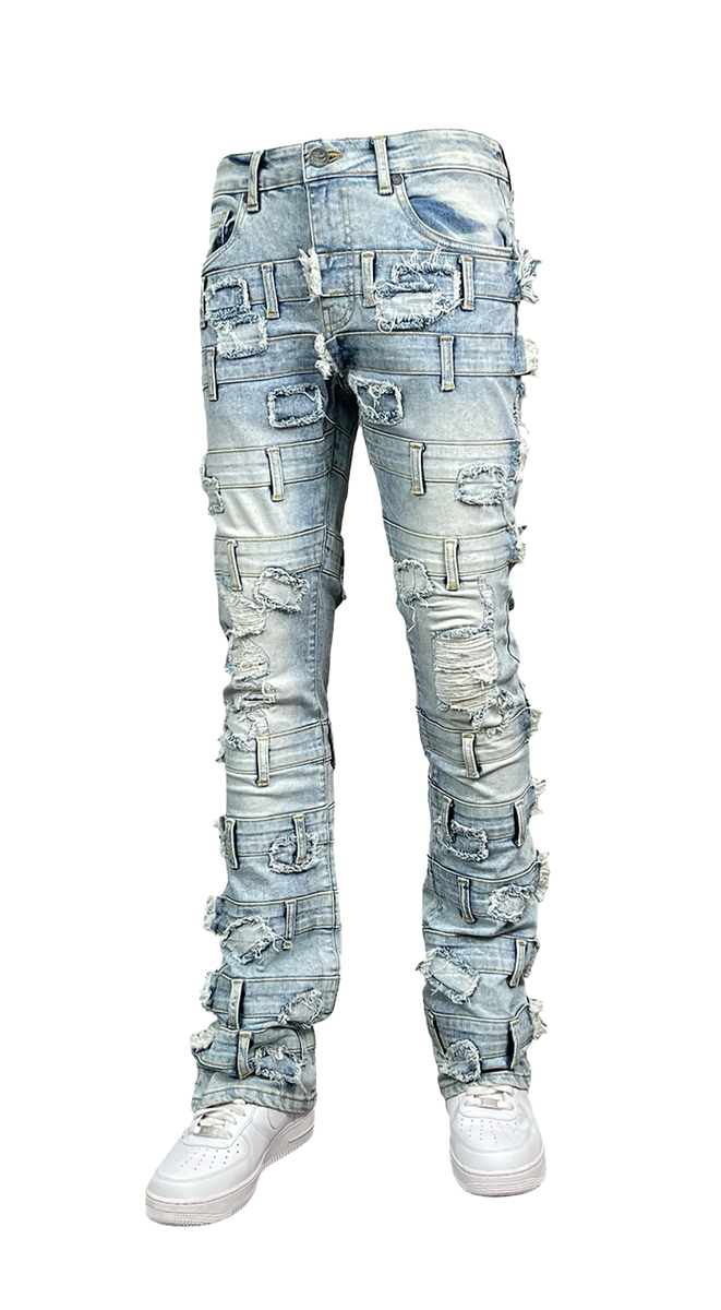 BELTED STACK PANTS BTP25892 (ICE WASH)