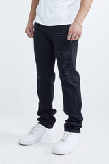 MEN'S FIT RIP AND REPAIR JEANS (MS-80412) JET BLACK