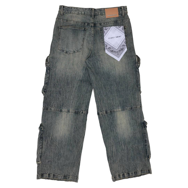 WASHED MULTI CARGO DENIM Y2K PANTS (FRD3120)
