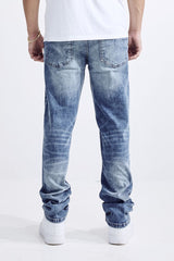 MEN'S FIT RIP AND REPAIR JEANS (MS-80412) ACID BLUE