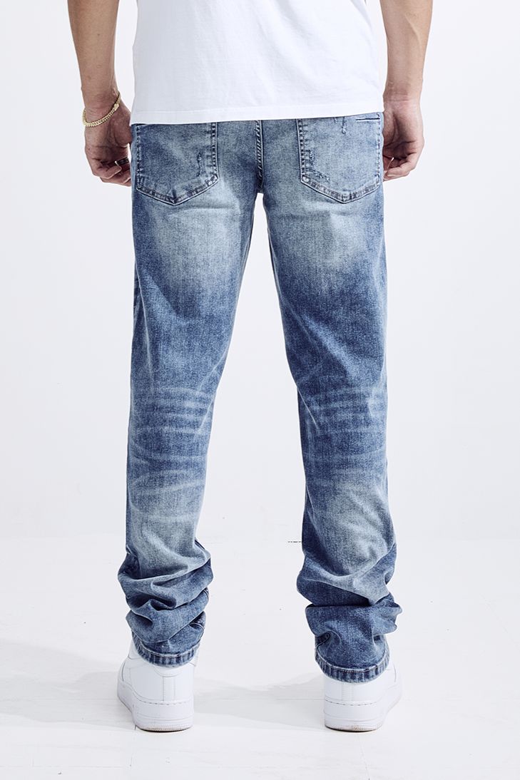 MEN'S FIT RIP AND REPAIR JEANS (MS-80412) ACID BLUE