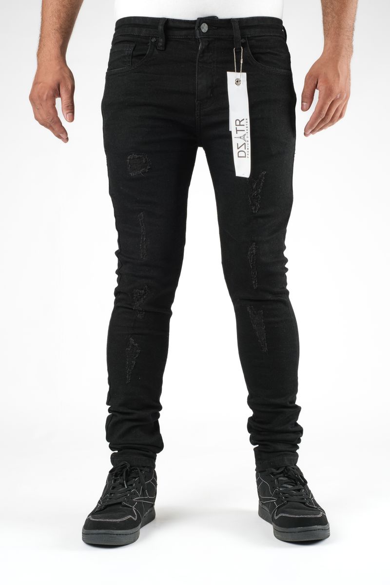 SUPER STRETCH DENIM - SLIM FIT - JET BLACK RIPS