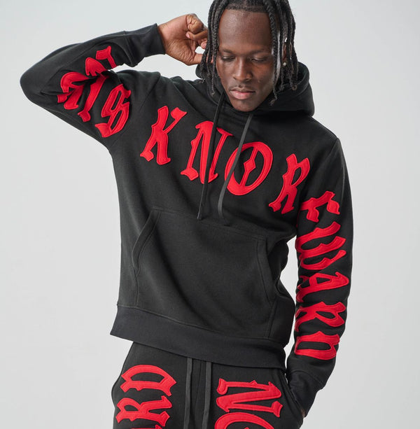 S5201, "NO RISK NO REWARD" PULLOVER HOODIE (S5201) BLACK/RED